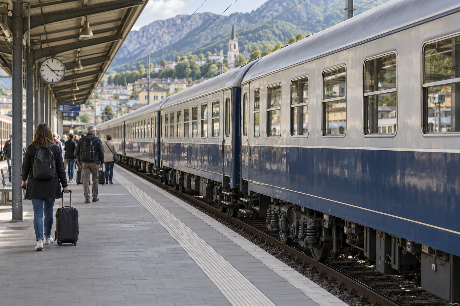 rodatz-coaches-ki Reisezugwagen an einem Bahnsteig – KI-generiertes Symbolbild
