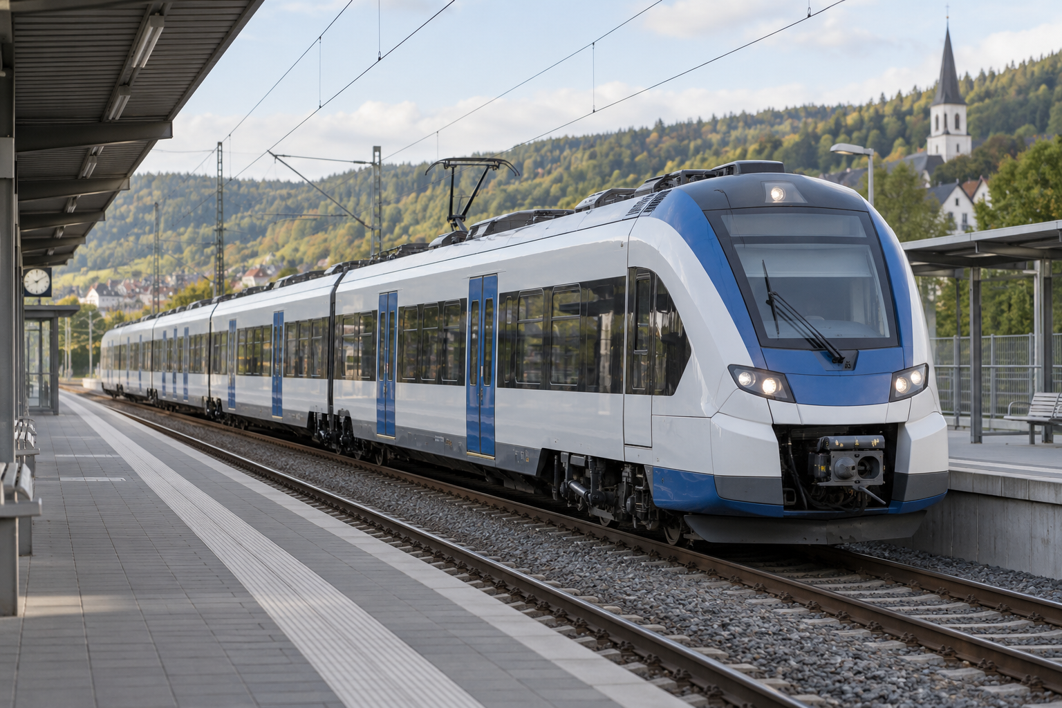 rodatz-passenger-ki Moderner Triebzug am Bahnsteig – KI-generiertes Symbolbild